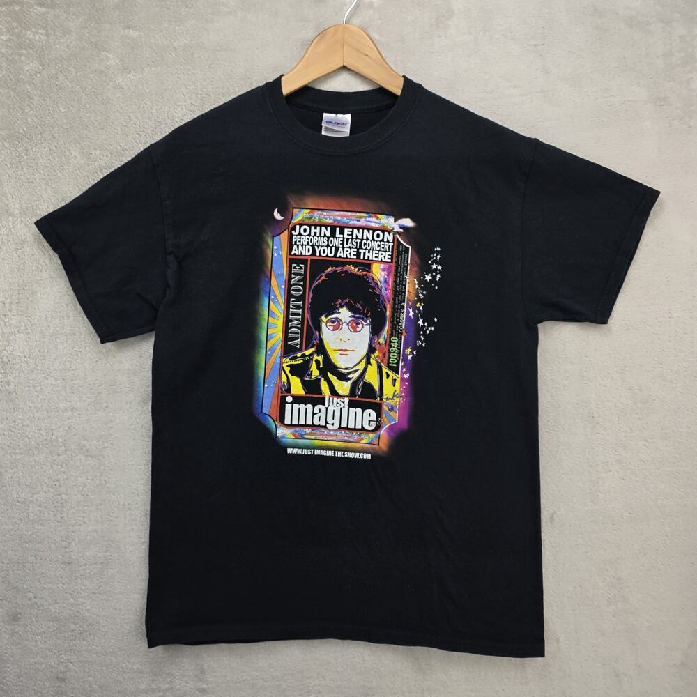 Vintage John Lennon One Last Show Just Imagine Shirt Medium Black Y2K Beatles - Picture 2 of 9